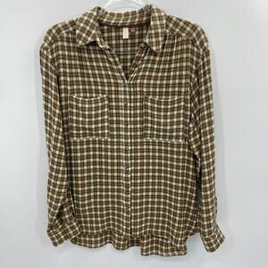 PILCRO by ANTHRO Relaxed Oversized Plaid Button Down Shirt Women Size S Texture